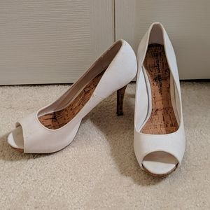 White and cork high heels